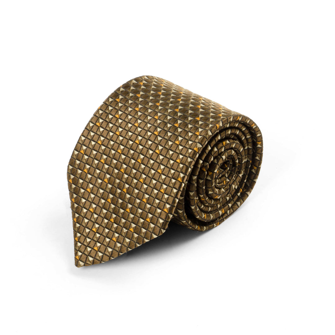 Men's Premium Geomatric Pattern Brown Satin Tie