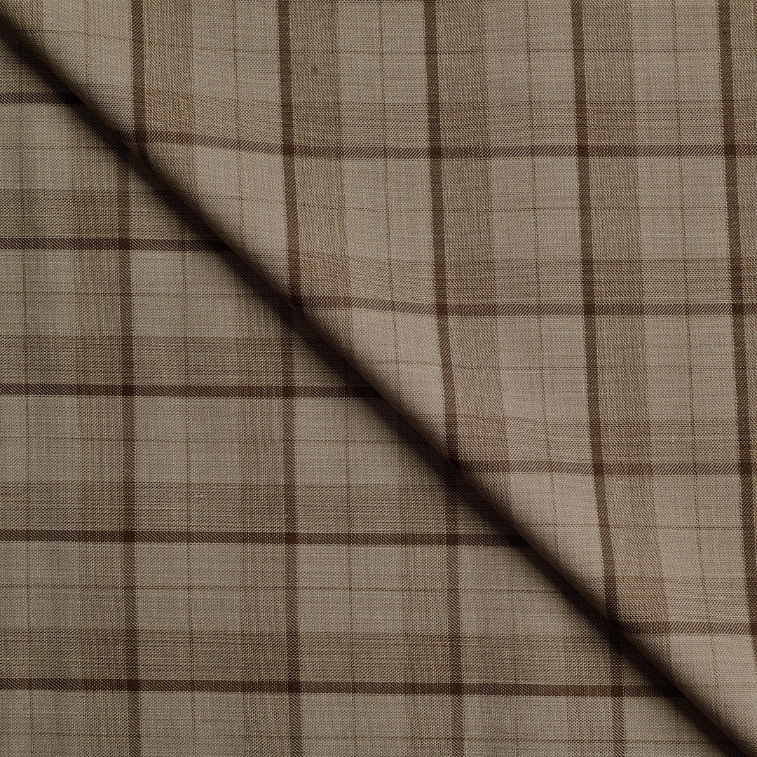 Classic Beige Broad Check Suiting Fabric (Precut 2.35 Meter)