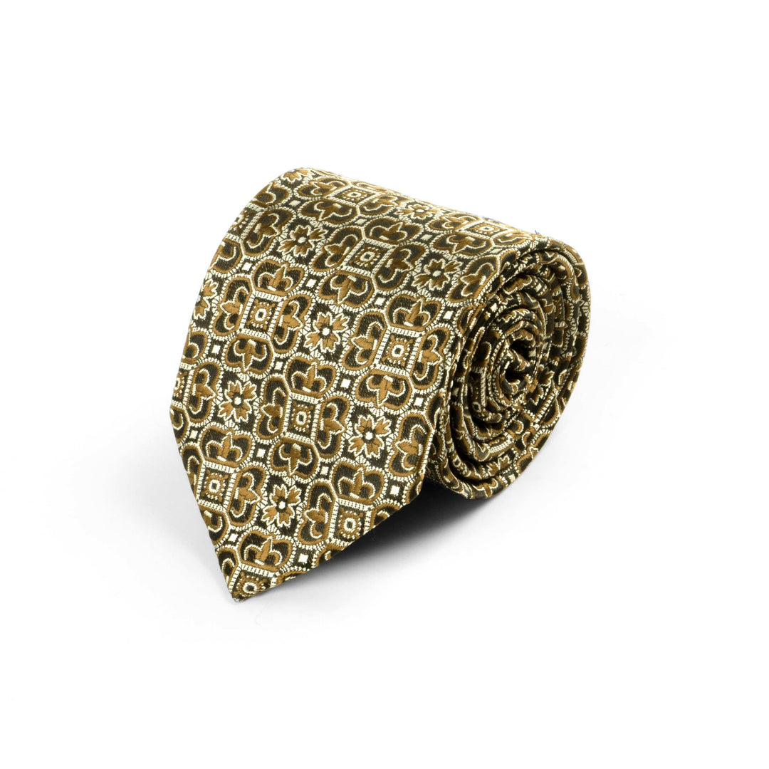 Men's Classic Damask Pattern Brown Satin Tie