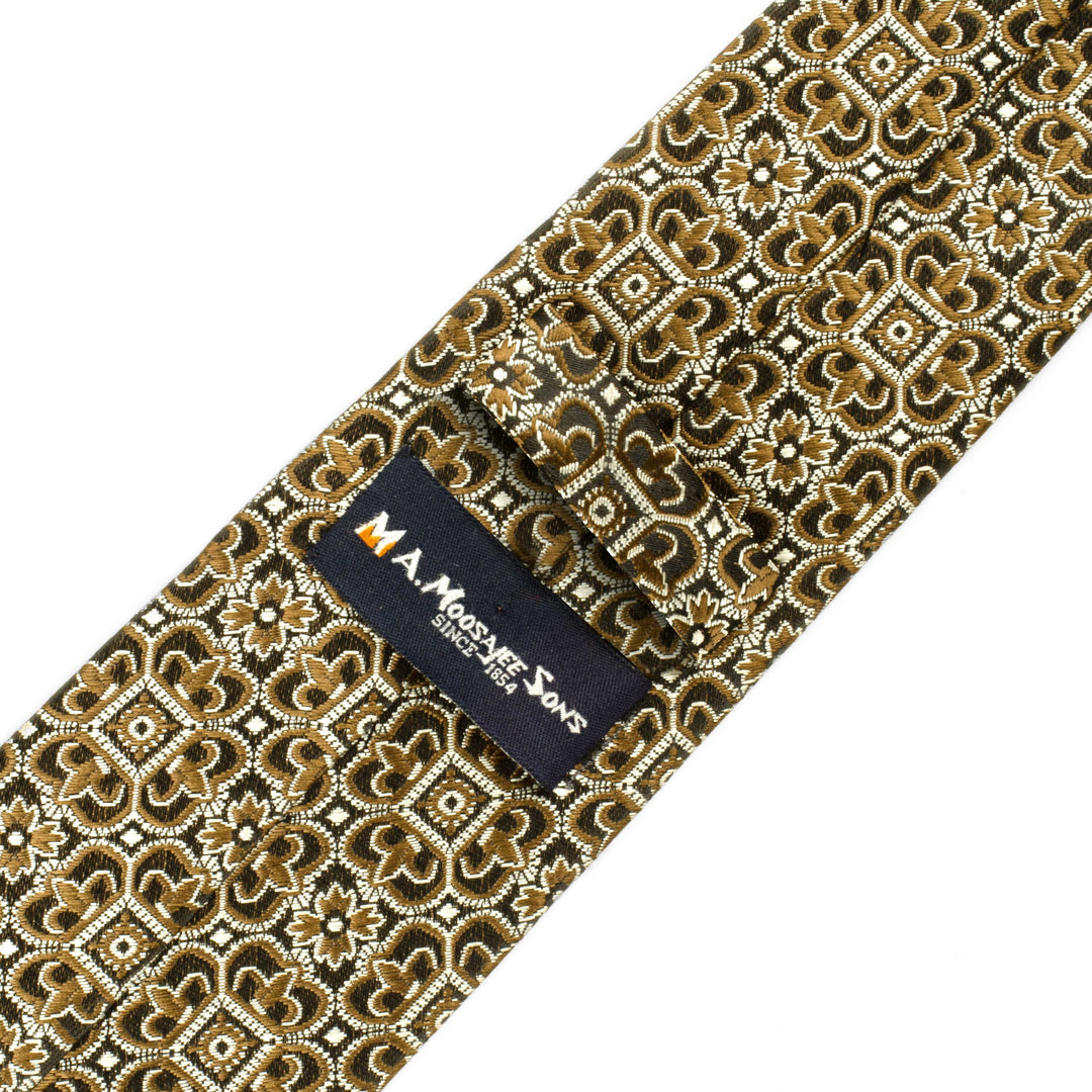 Men's Classic Damask Pattern Brown Satin Tie