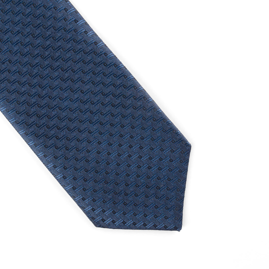 Men's Premium Geomatric Pattern Satin Blue Tie