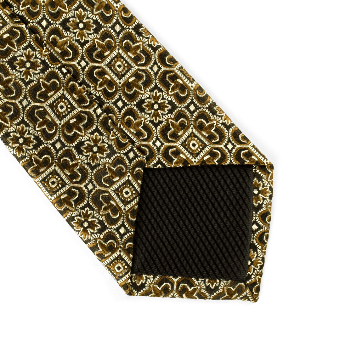 Men's Classic Damask Pattern Brown Satin Tie