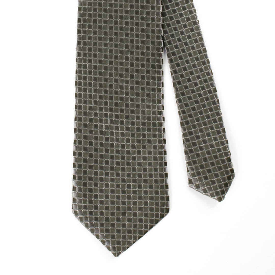 Men's Regal Geomatric Pattern Grey Satin Tie