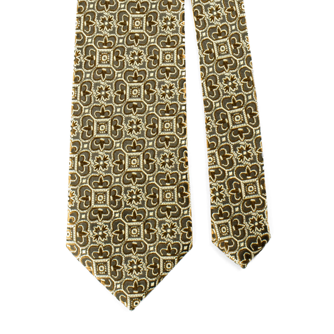 Men's Classic Damask Pattern Brown Satin Tie