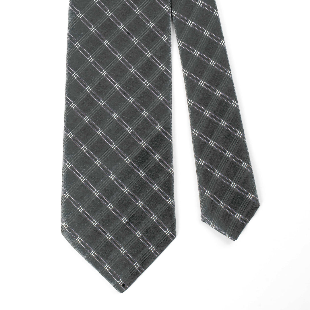 Men's Classic Plaid Checkered Grey Tie