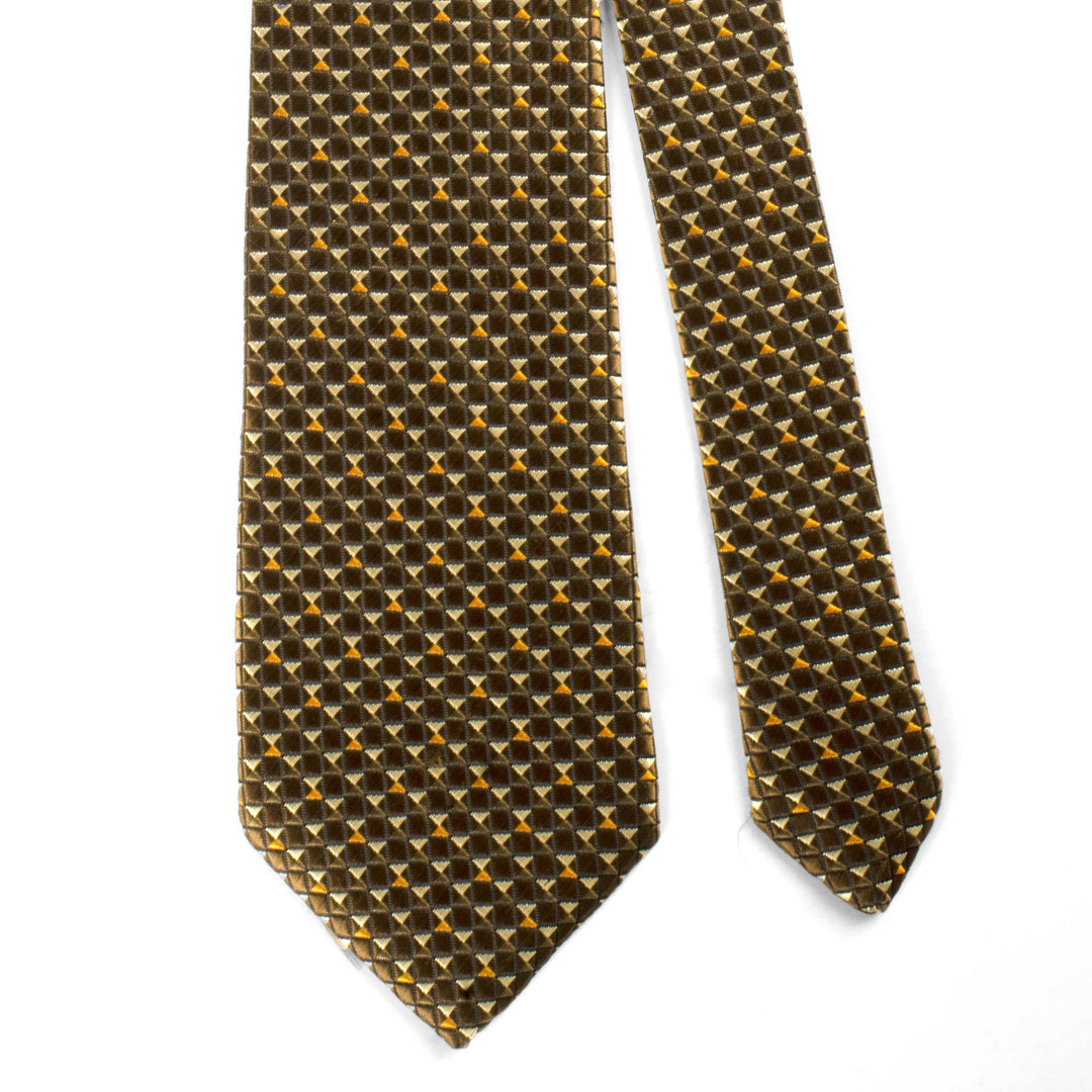 Men's Premium Geomatric Pattern Brown Satin Tie