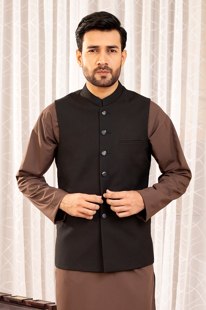 Tehzeb Black Waistcoat