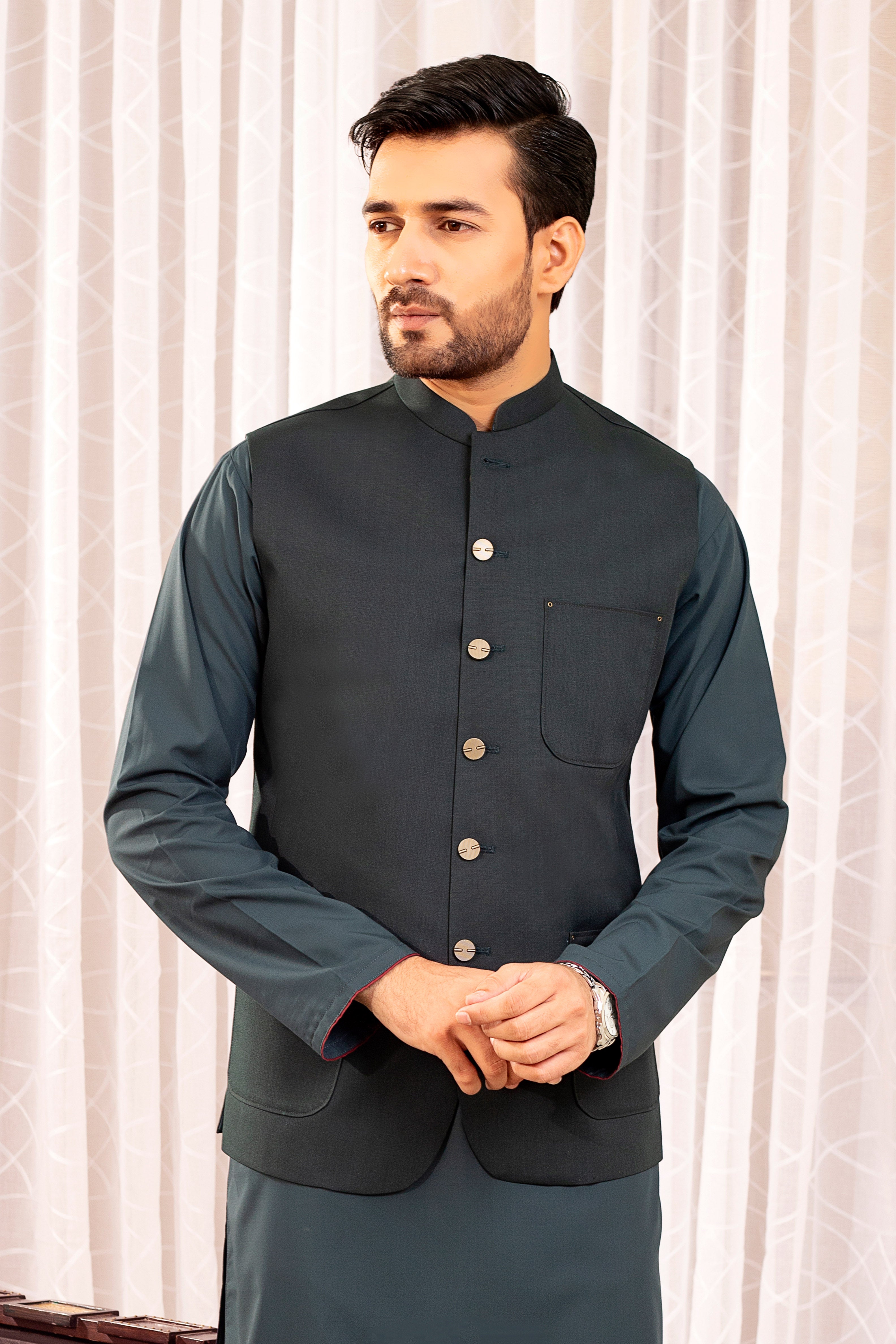 Andaaz Bottle Green Waistcoat – A.Moosajee Sons