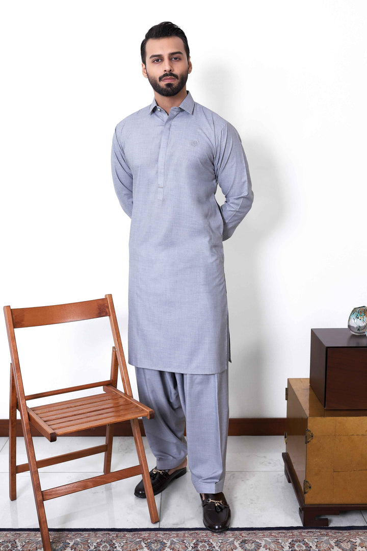 Bashar Light Grey Kameez Shalwar