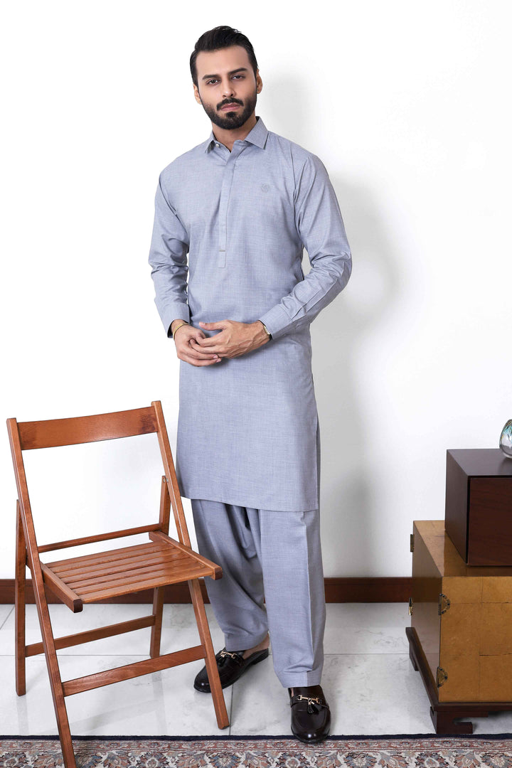 Bashar Light Grey Kameez Shalwar