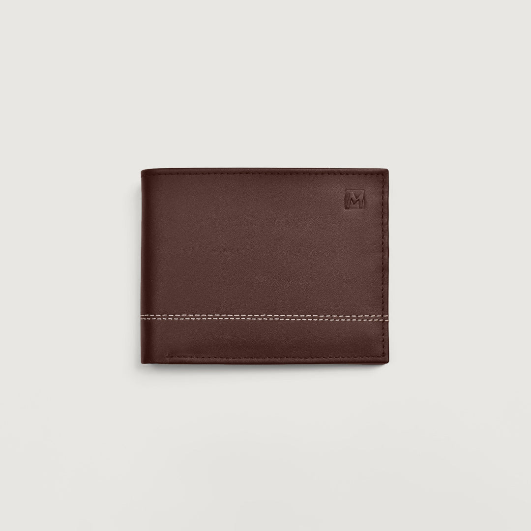 Maroon Bifold Contrast Stitch Leather Wallet