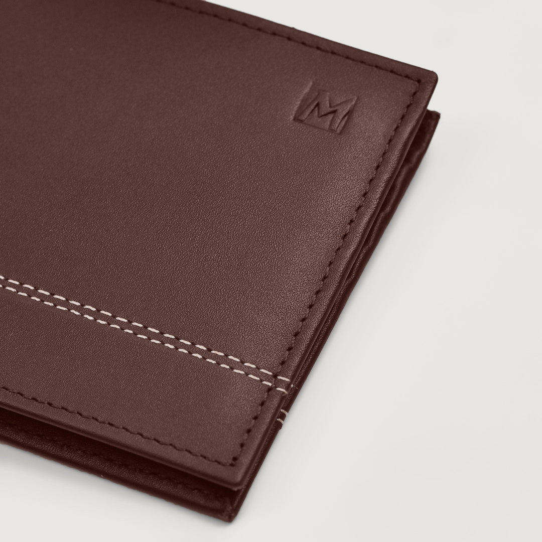 Maroon Bifold Contrast Stitch Leather Wallet