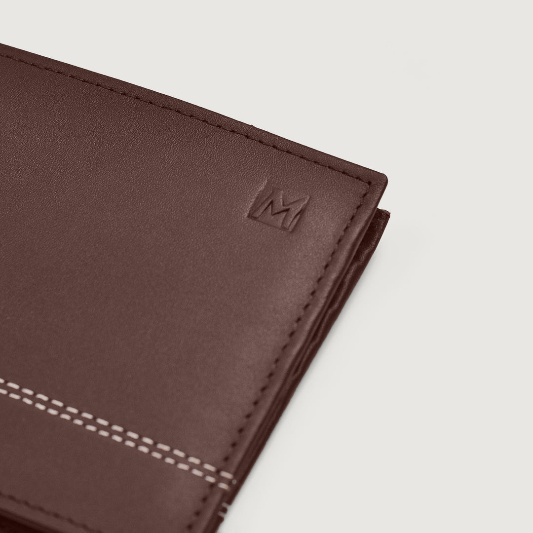 Maroon Bifold Contrast Stitch Leather Wallet