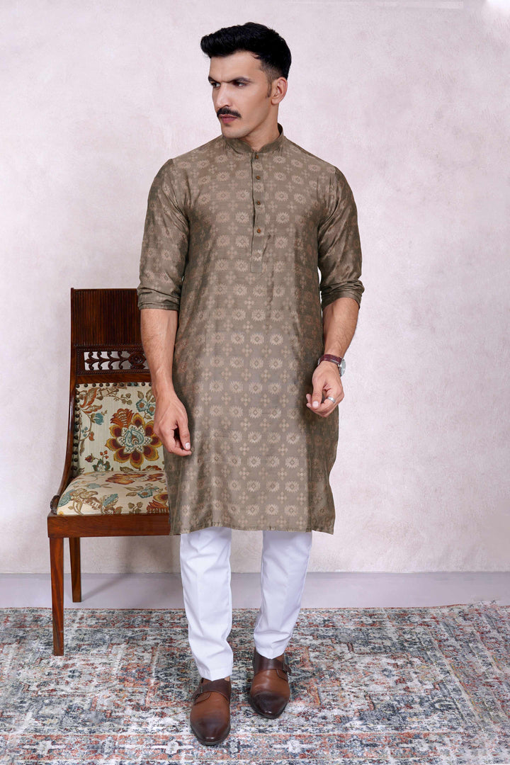 Tribal Jamawar Brown Kurta