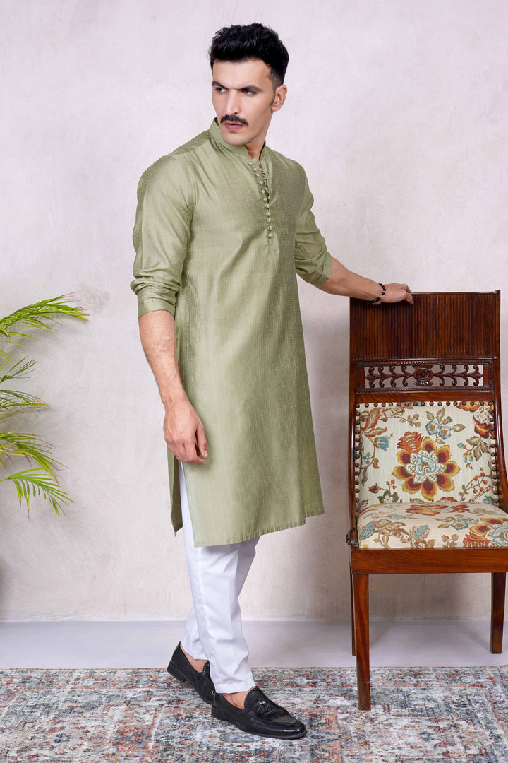 Striped Beige Green Kurta