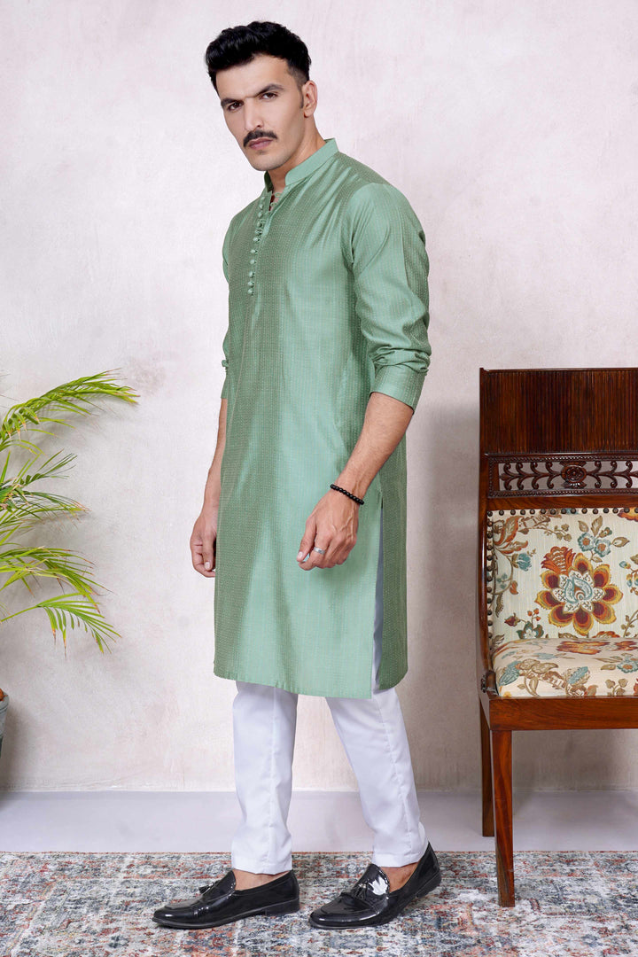 Festive Jamawar Striped Sea Green Kurta