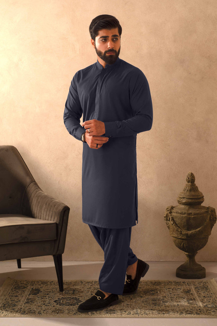 Zarf - Cobalt Blue Blended Kameez Shalwar