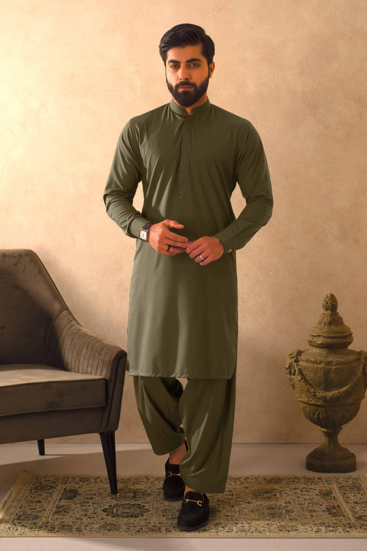 Zarf - Olive Blended Kameez Shalwar