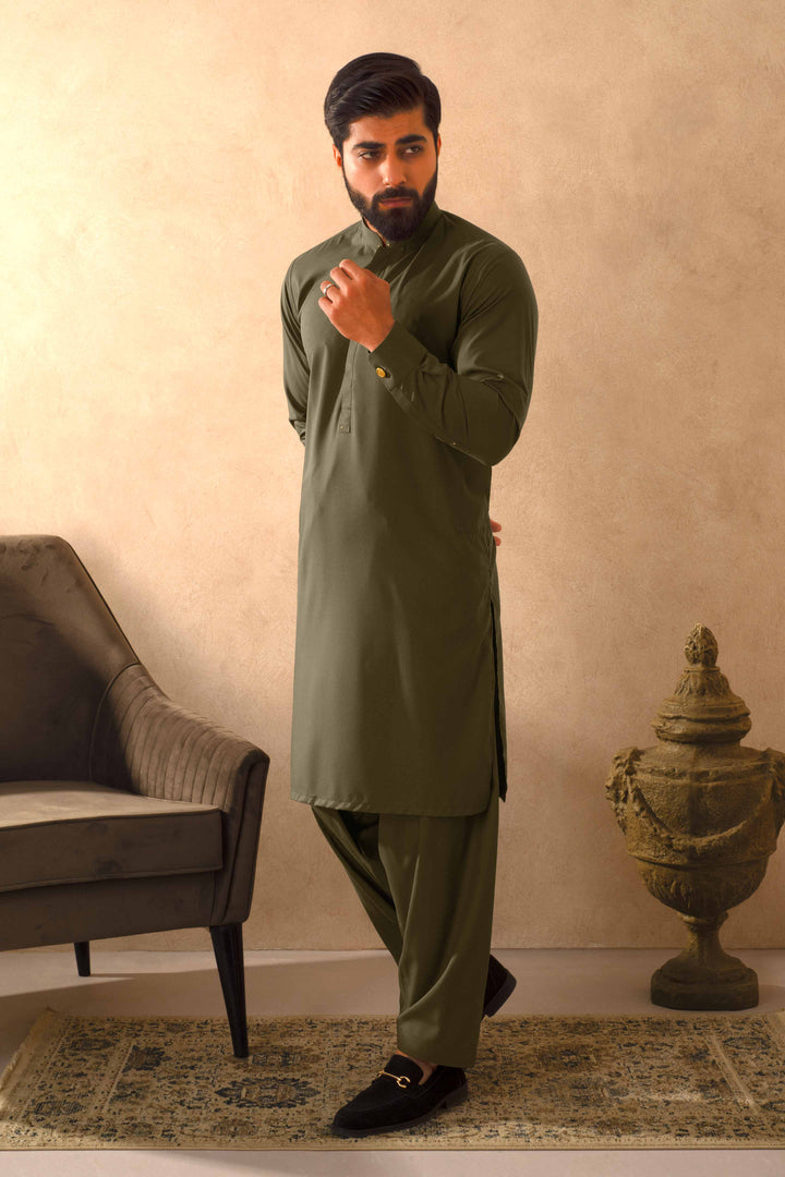 Zarf - Olive Blended Kameez Shalwar