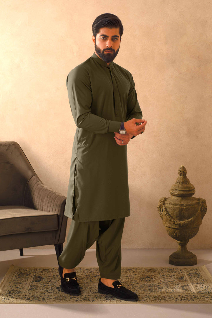 Zarf - Olive Blended Kameez Shalwar