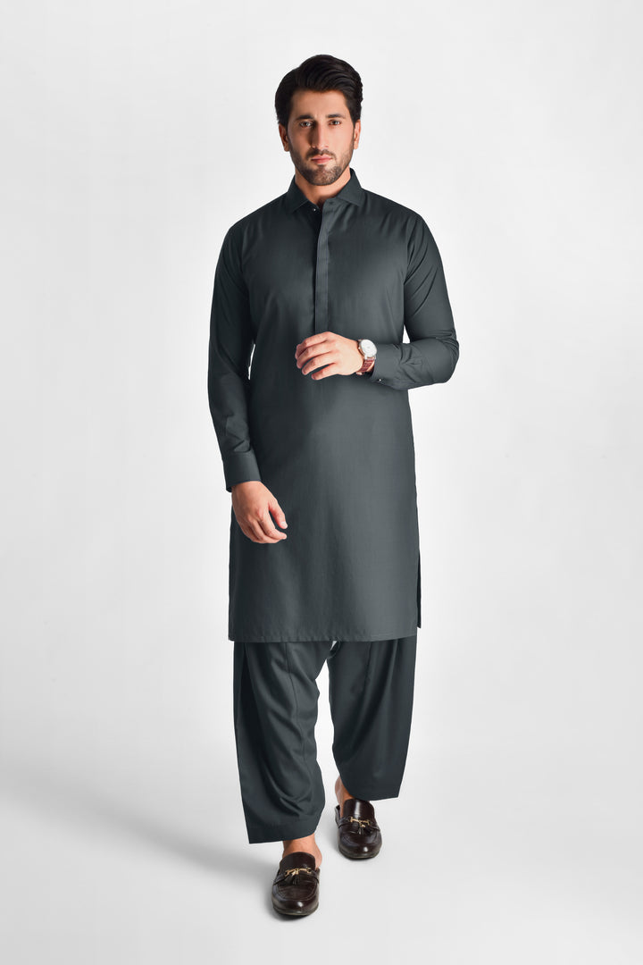 Tajassus Slate Grey Kameez Shalwar