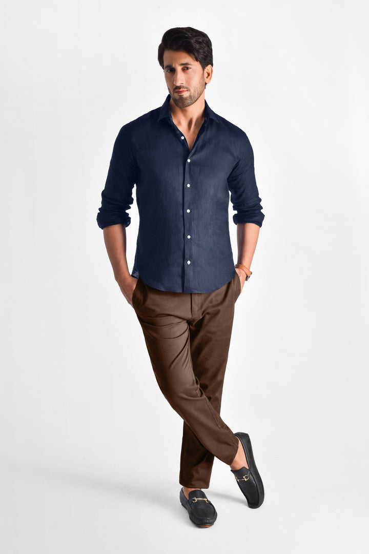 ZIVEN - Linen Midnight Blue Shirt