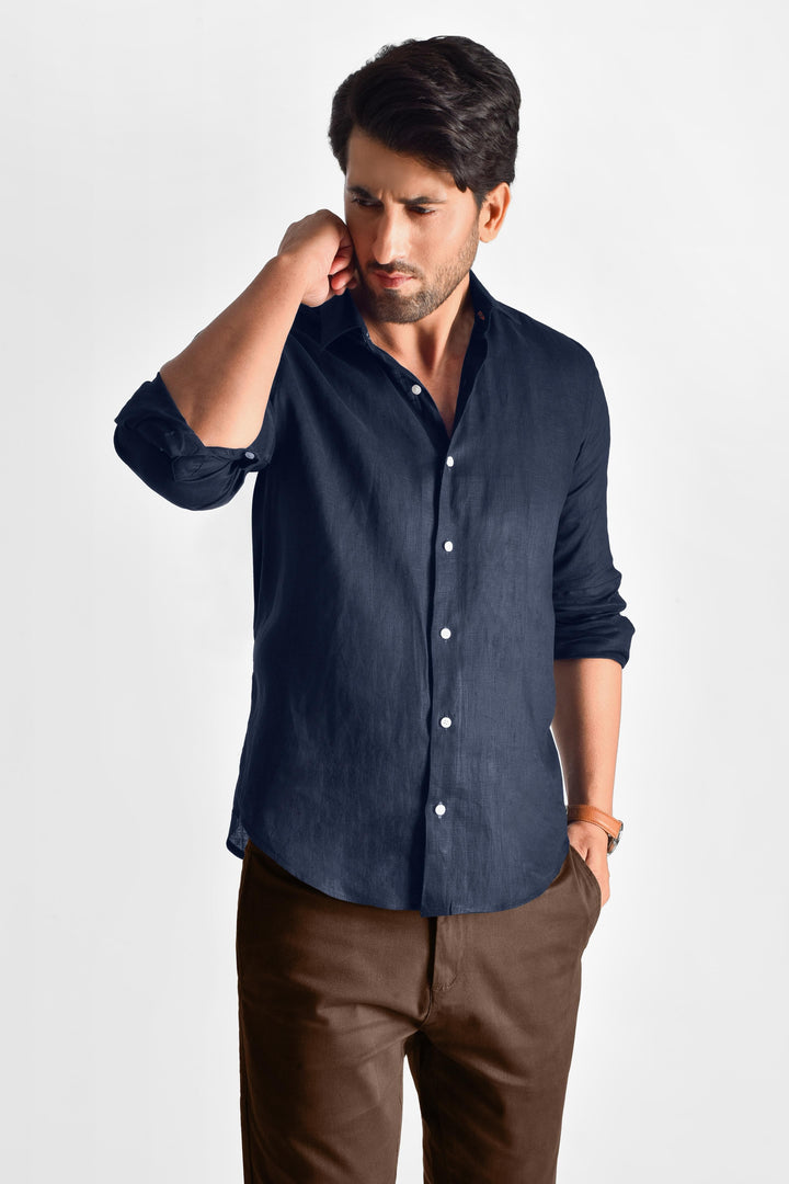 ZIVEN - Linen Midnight Blue Shirt