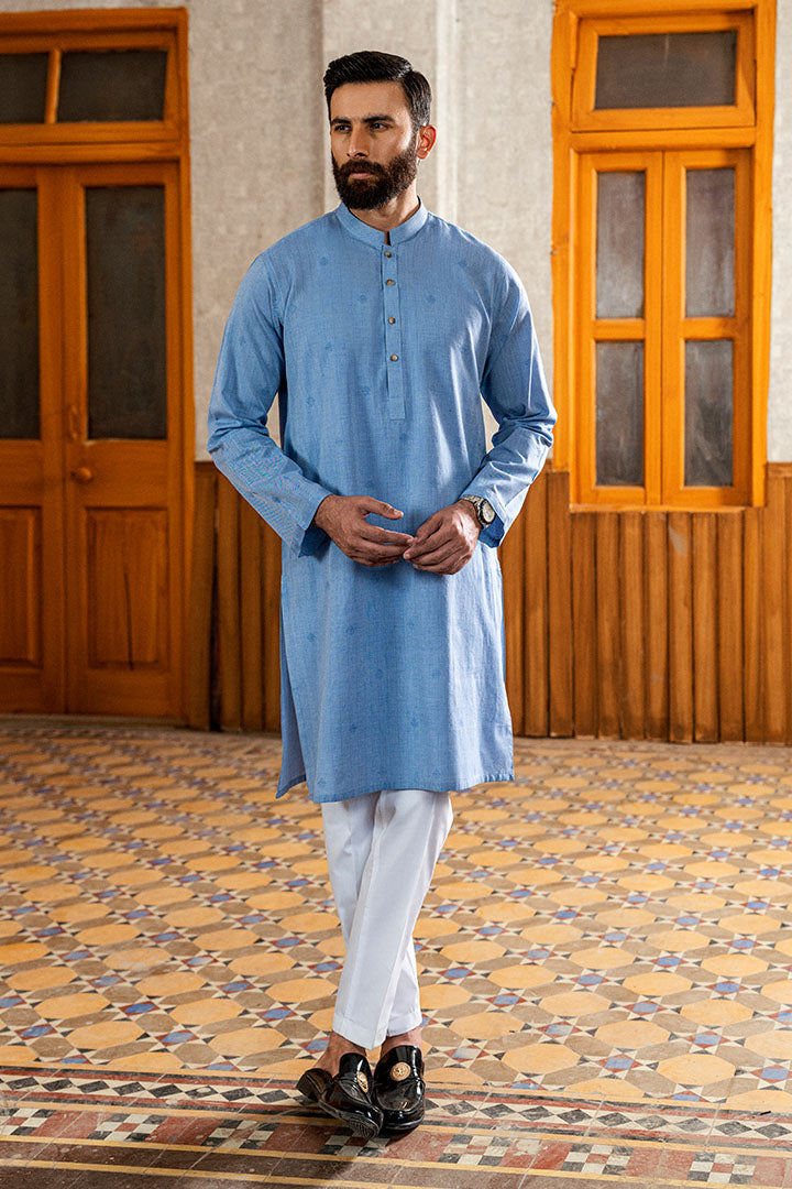 Abstract Jacquard Cornflower Blue Kurta