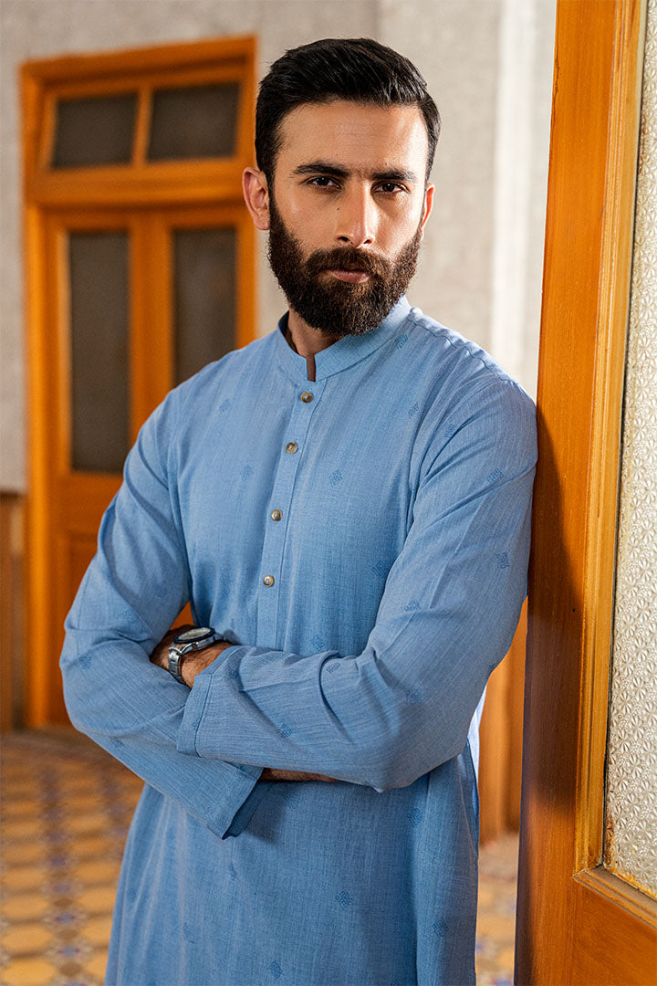 Abstract Jacquard Cornflower Blue Kurta