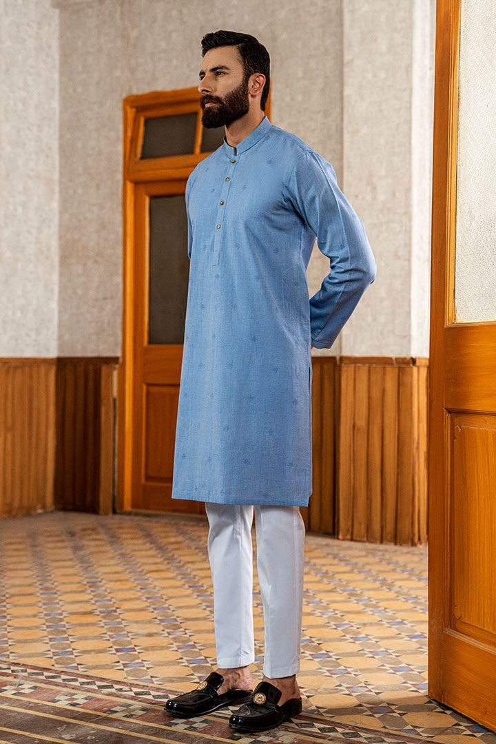 Abstract Jacquard Cornflower Blue Kurta