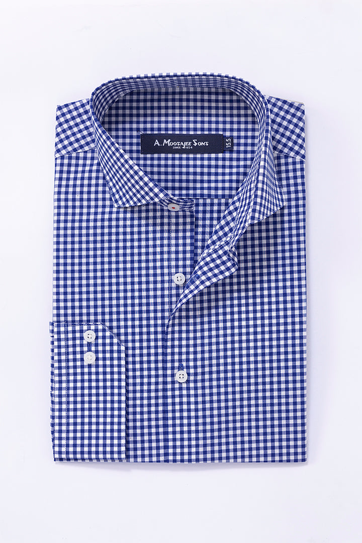 Blue Plaid Check Formal Shirt