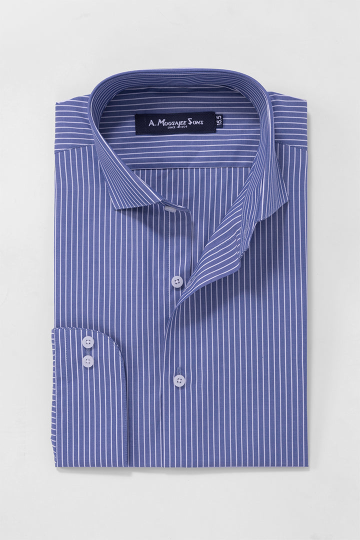 Powder Blue Mid Stripe Formal Mercerized Cotton Shirt