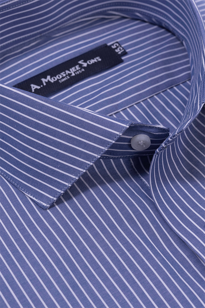 Powder Blue Mid Stripe Formal Mercerized Cotton Shirt