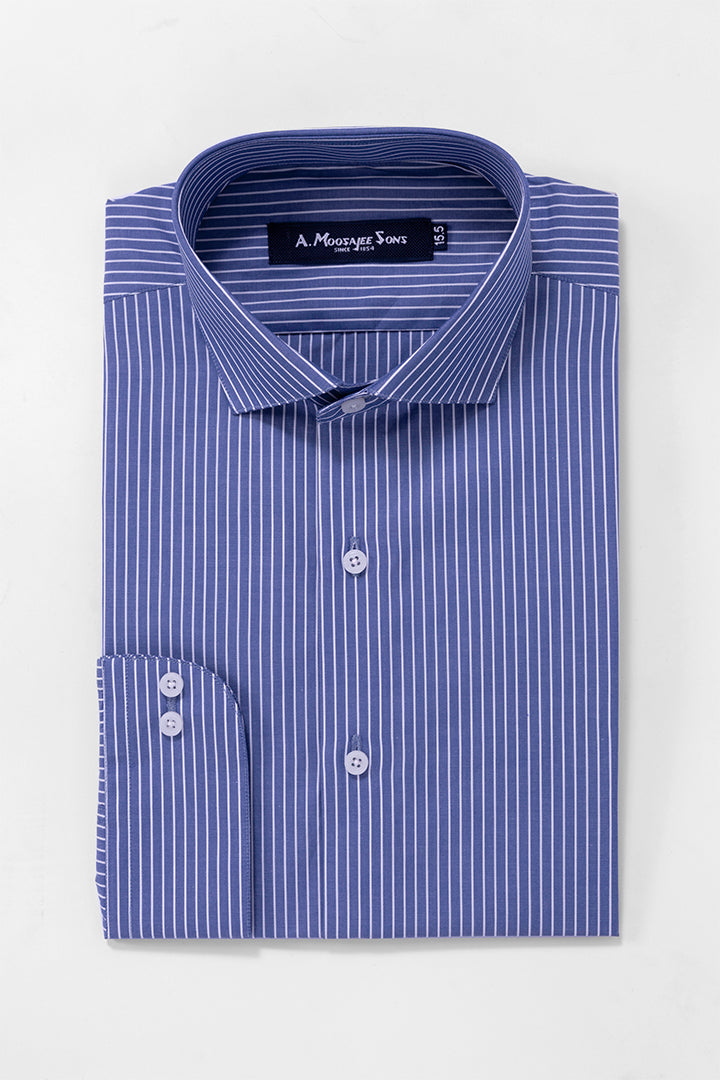 Powder Blue Mid Stripe Formal Mercerized Cotton Shirt