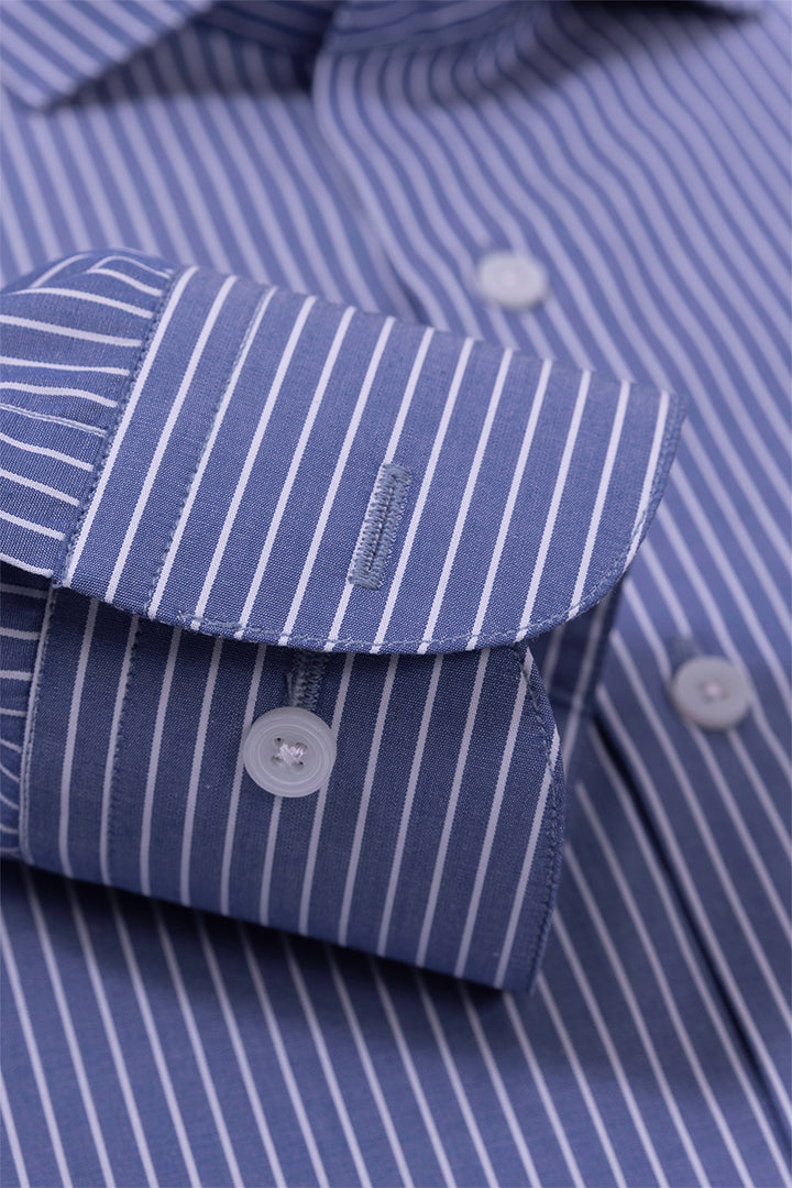 Powder Blue Mid Stripe Formal Mercerized Cotton Shirt