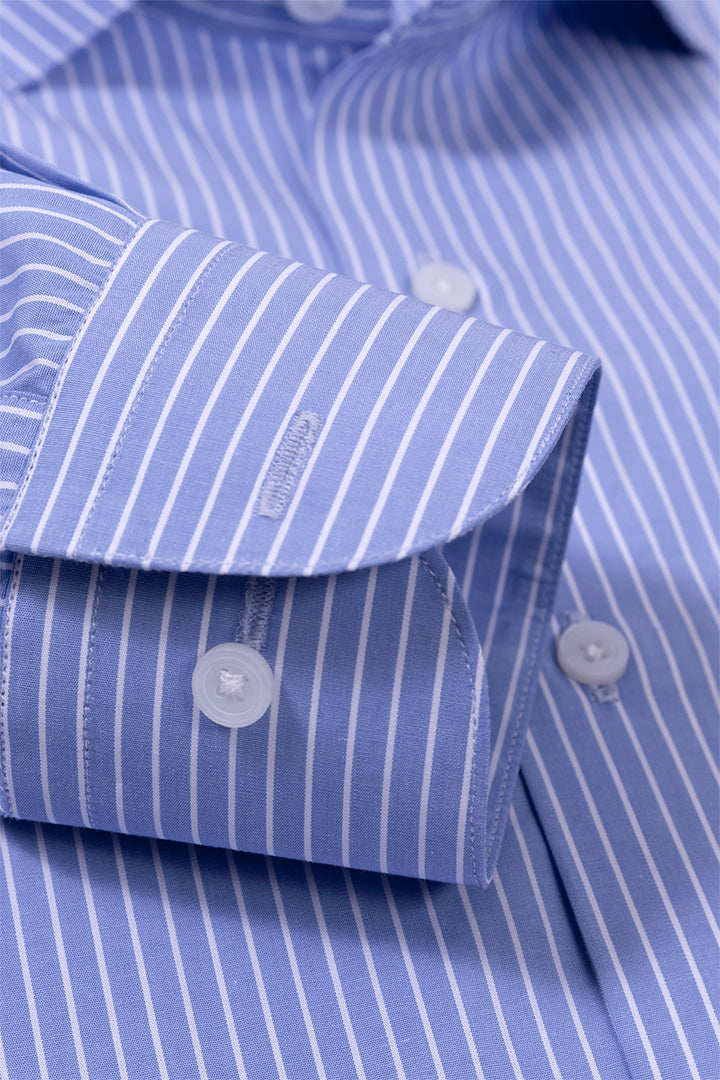 Light Blue Mid Stripe Formal Mercerized Cotton Shirt