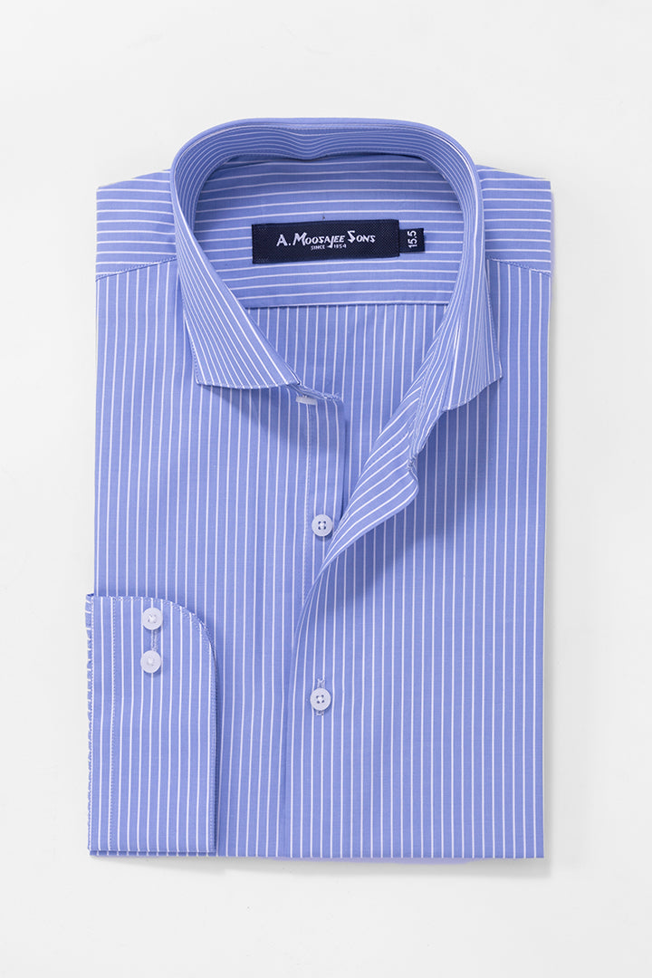 Light Blue Mid Stripe Formal Mercerized Cotton Shirt