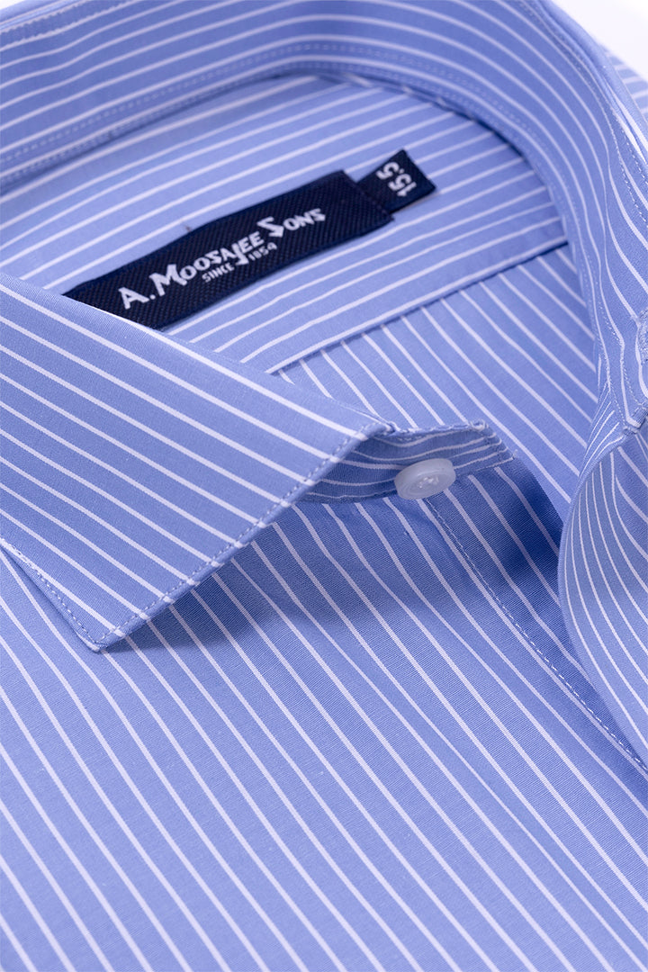 Light Blue Mid Stripe Formal Mercerized Cotton Shirt