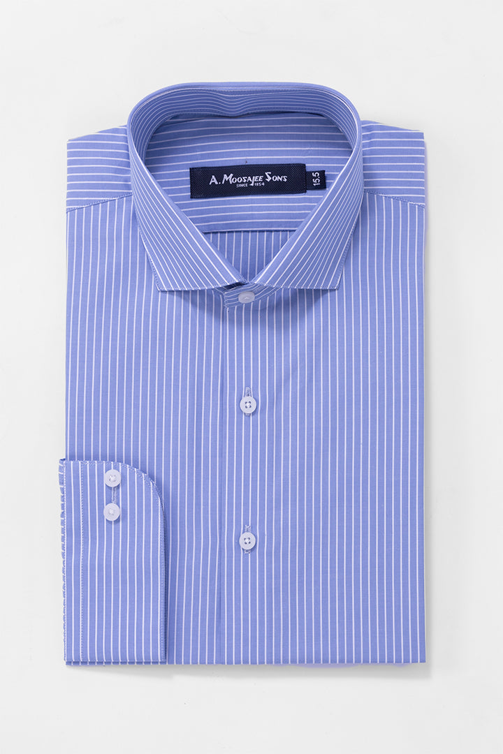 Light Blue Mid Stripe Formal Mercerized Cotton Shirt