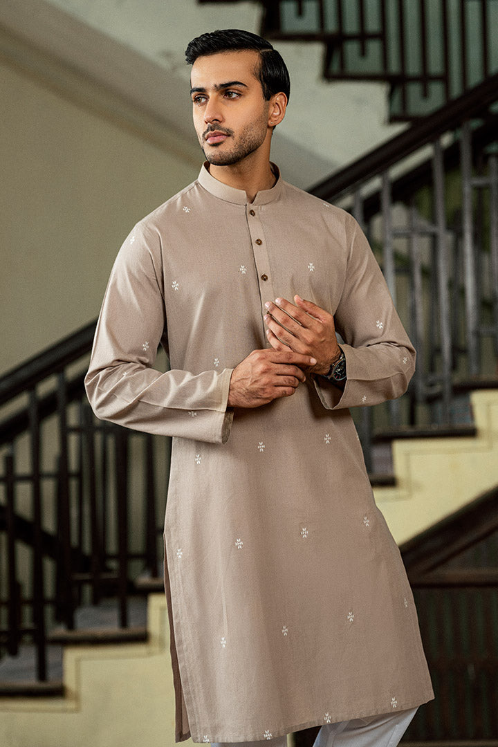 Abstract Jacquard Beige Kurta