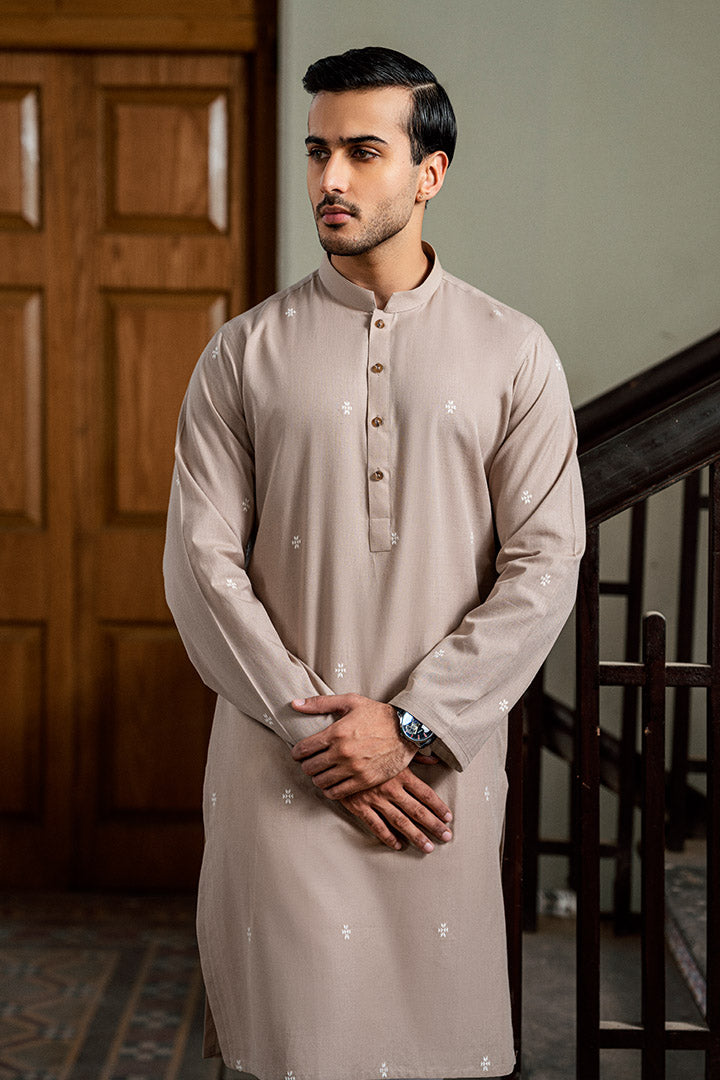 Abstract Jacquard Beige Kurta