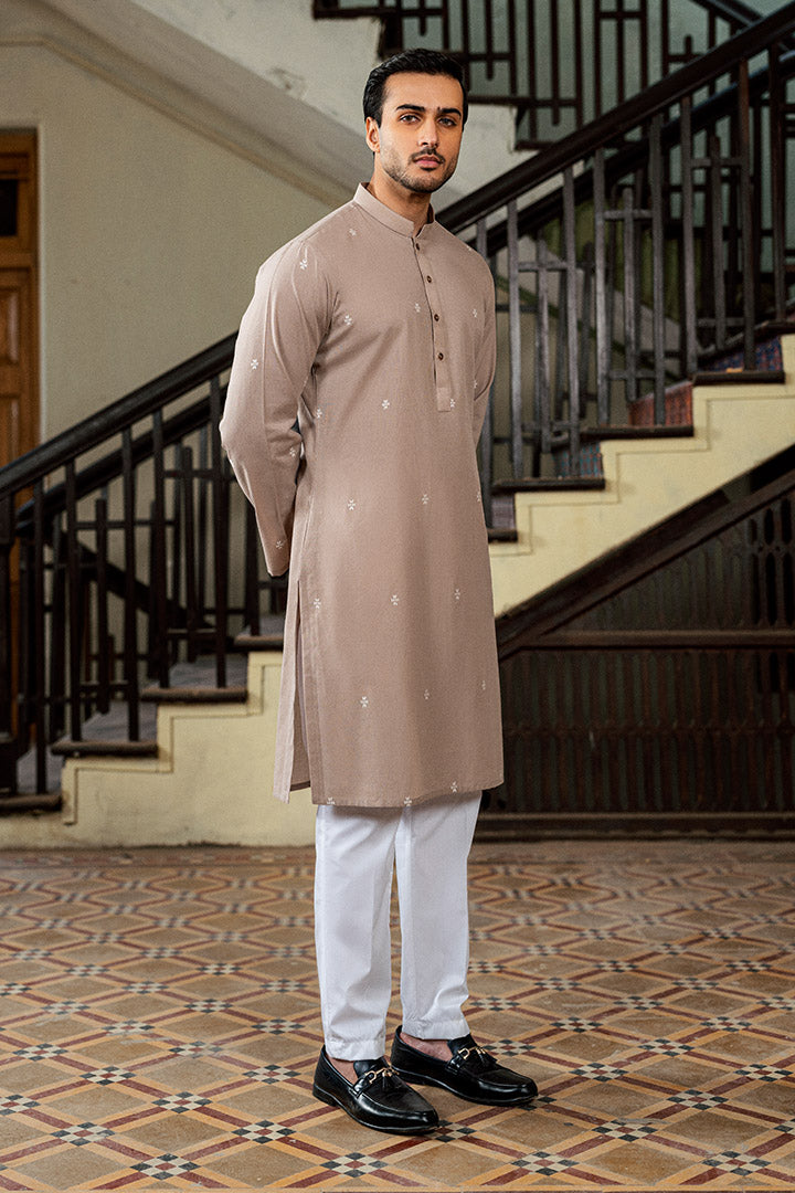 Abstract Jacquard Beige Kurta