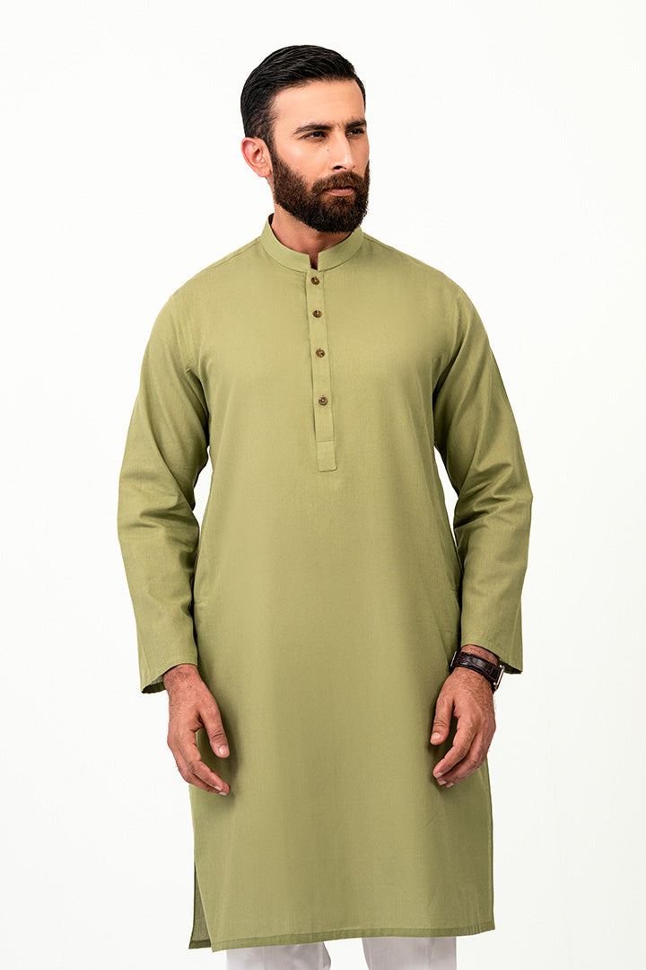 Solid Weave Olive Green Kurta