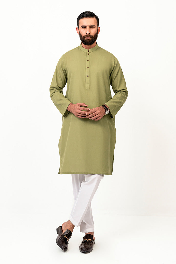 Solid Weave Olive Green Kurta