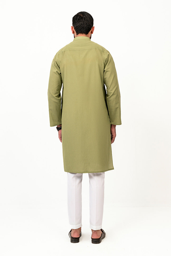 Solid Weave Olive Green Kurta