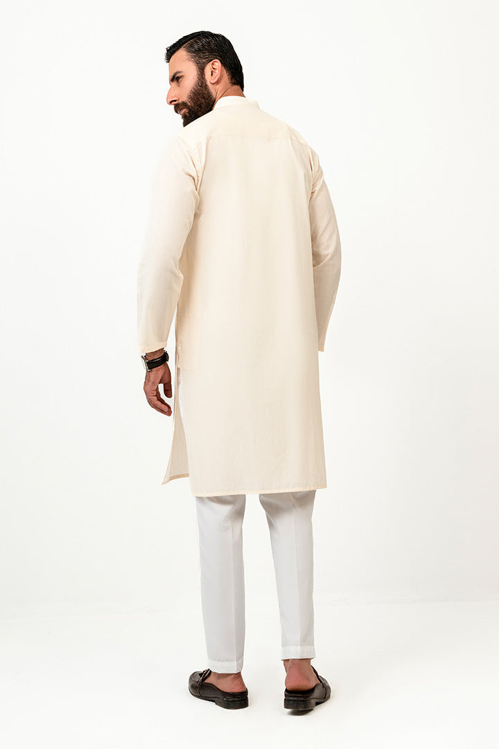 Solid Weave Cream Kurta