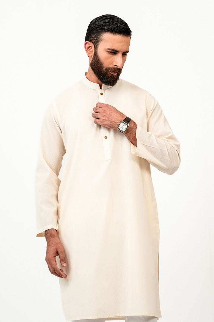 Solid Weave Cream Kurta