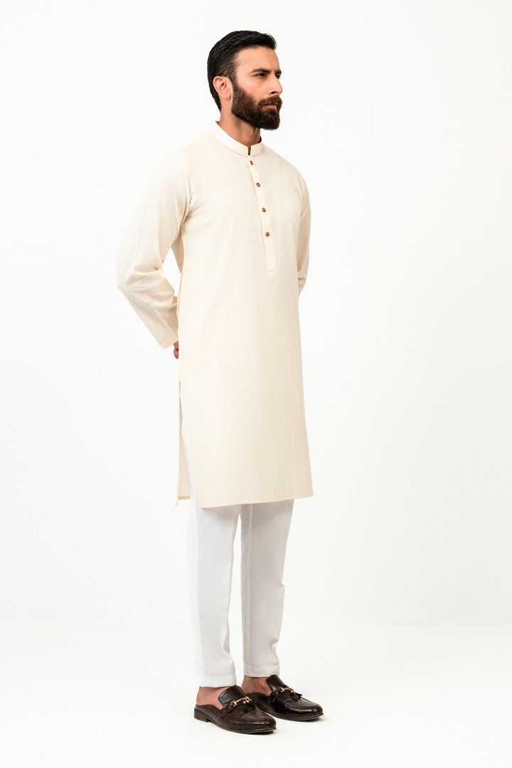 Solid Weave Cream Kurta