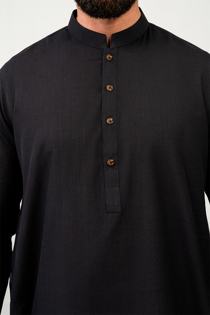 Solid Weave Black Kurta