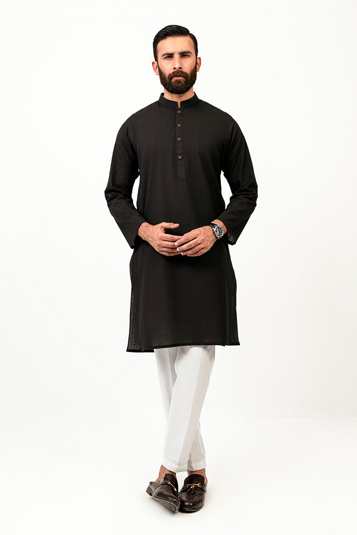 Solid Weave Black Kurta